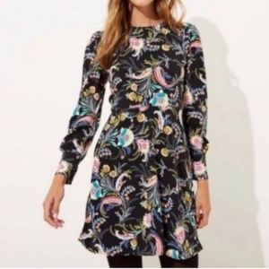 LOFT Black Floral Long Sleeve Dress